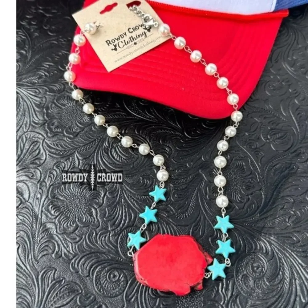 Lucky Stars Western Cowgirl Necklace Red Turquoise Silver
